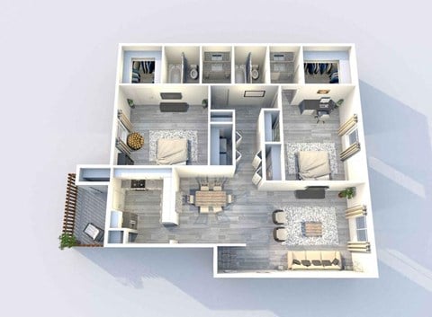 Floor plan for 2 beds, 2 baths, 1083 sqft